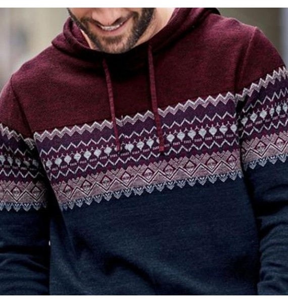 Men's Casual Print Knit Hooded Sweater