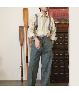 Casual retro striped denim overalls jeans