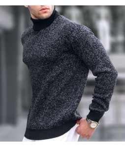 Men's Mid High Neck Grey Trendy Casual Sweater