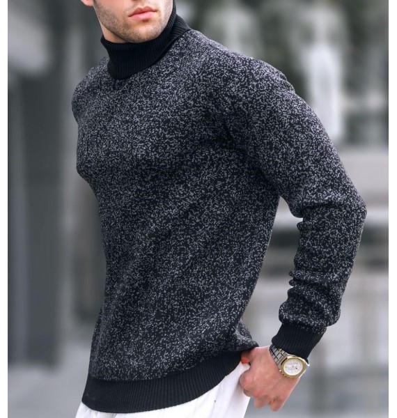 Men's Mid High Neck Grey Trendy Casual Sweater