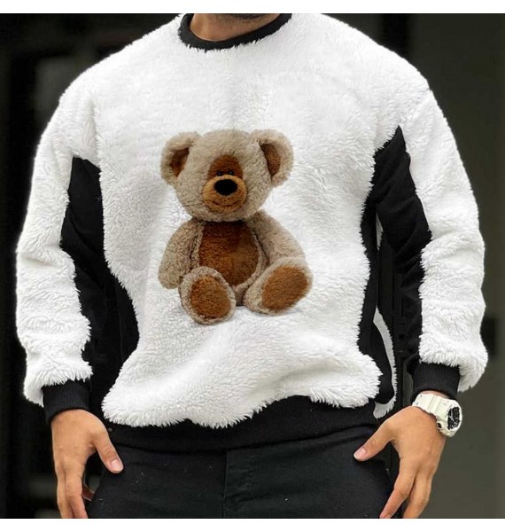 Casual Patchwork Teddy Plush Sweatshirt