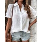Summer Casual Button-up Solid Color Blouse