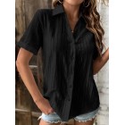 Summer Casual Button-up Solid Color Blouse