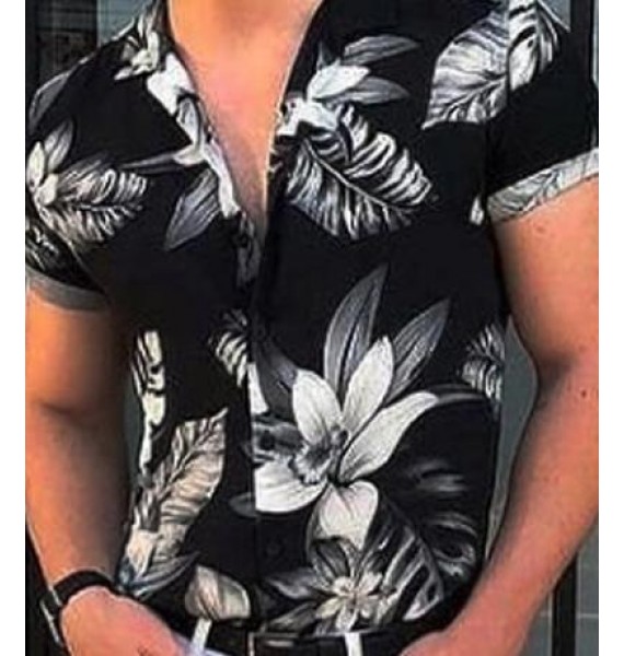 Casual mens Hawaiian print short sleeved shirt