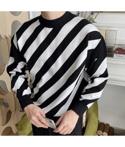 Round Neck Business Casual Long-sleeved Striped Knitted Sweater