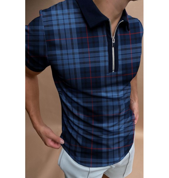 Checked texture short-sleeved polo shirt