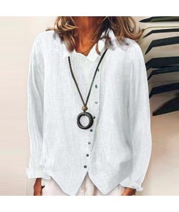 Womens Retro Cotton Linen Loose Button Shirt