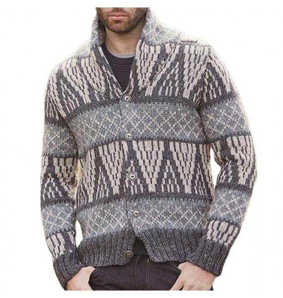 Men's  Jacquard Long Sleeve Knit Sweater Cardigan