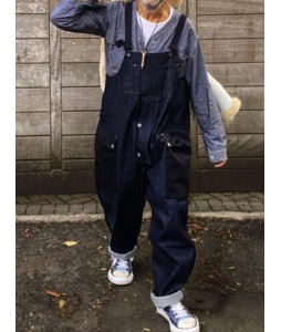 Contrast-paneled  Overalls
