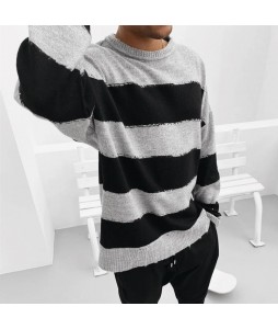 Men's Simple Oversized Casual Striped Sweater