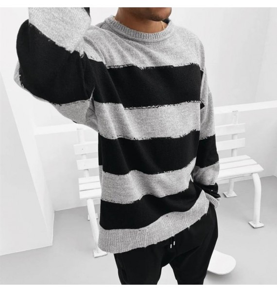 Men's Simple Oversized Casual Striped Sweater