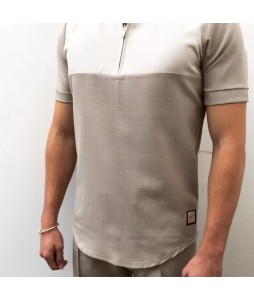 Color block zip polo shirt