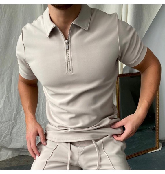 Zip solid color polo shirt
