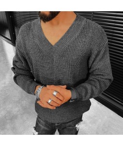 Oversized Men's Deep V-Neck Pin Sweater