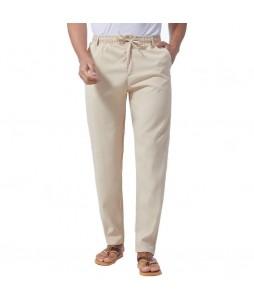 Men's Solid Color Cotton Linen Loose Casual Sports Pants