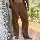 Men's Linen Estic Waist Drawstring Pocket Loose Casual Pants