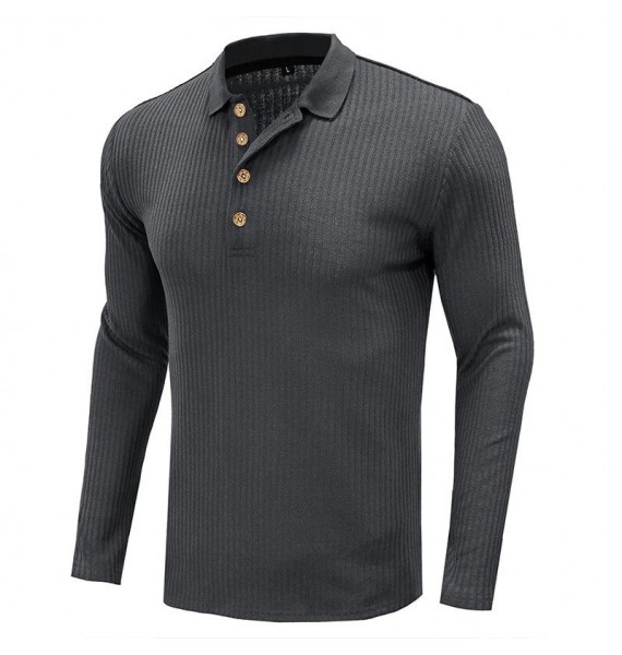 Men's Solid Color Fitness Sports Long Sleeve Polo Shirt