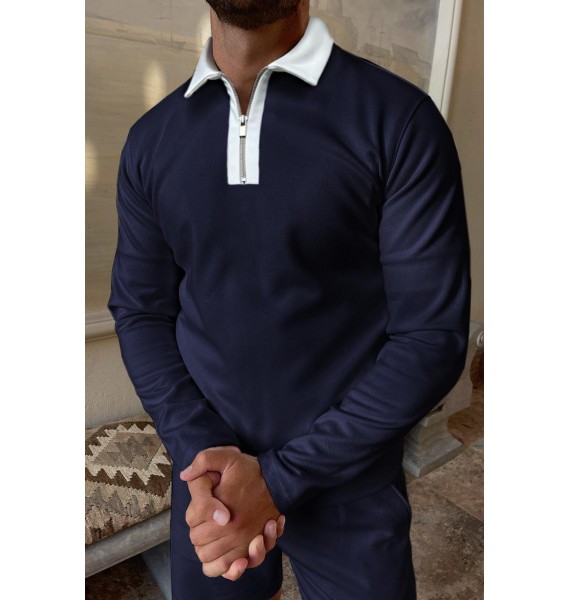 Color Block Long Sleeve Polo Shirt