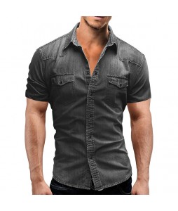 Men's Casual Short Sleeve Denim Shirt