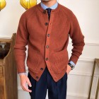Men's Retro British Style Casual Cardigan Sweater Stand Colr Long Sleeve Knit Jacket