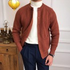 Men's Retro British Style Casual Cardigan Sweater Stand Colr Long Sleeve Knit Jacket