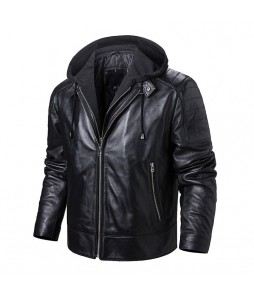 Men's Outdoor Cold Protection Motorcycle Plus Cotton Leather Jacket