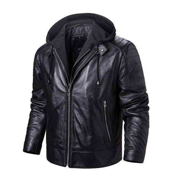 Men's Outdoor Cold Protection Motorcycle Plus Cotton Leather Jacket