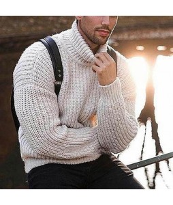 Men's Casual Warm Solid Color Turtleneck Long Sleeve Sweater