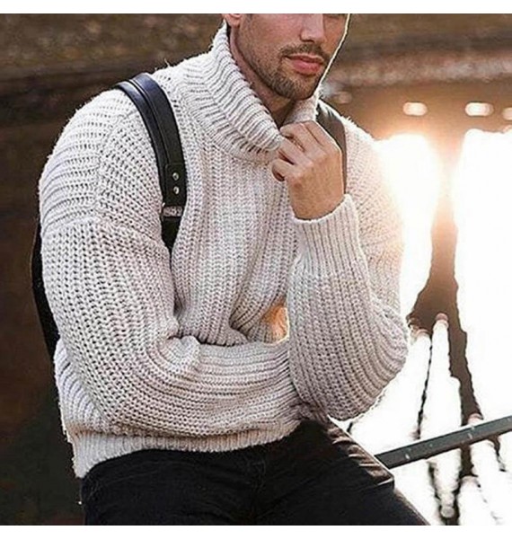 Men's Casual Warm Solid Color Turtleneck Long Sleeve Sweater
