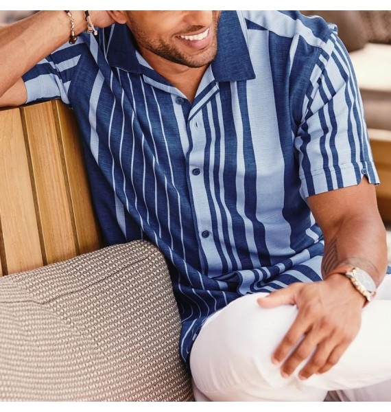 Men's Casual Holiday Striped Short Sleeve Shirt