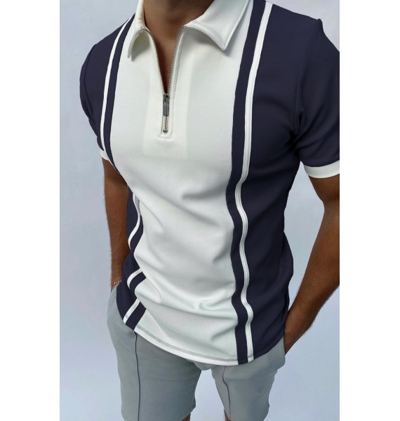 Contrast Color Block Short-sleeved Polo Shirt