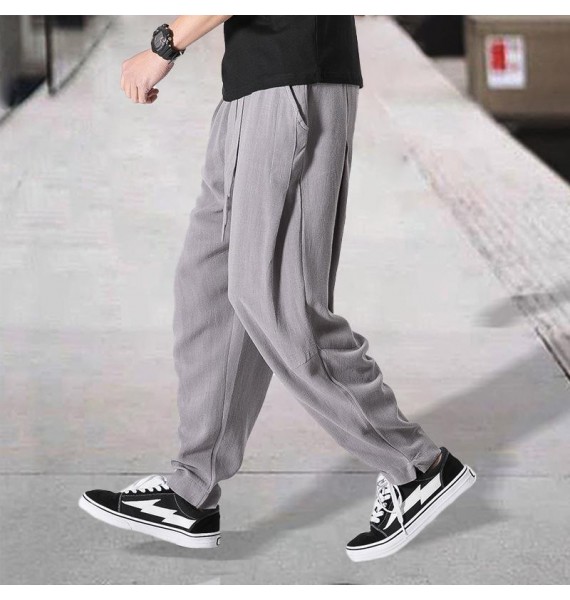 Casual Men's Pin Color Cotton Linen Straight Trousers