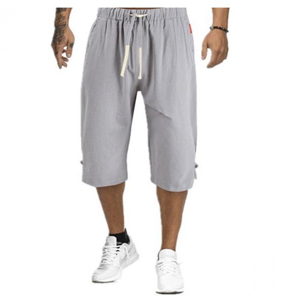 Men's Linen Solid Color Casual Mid Length Shorts