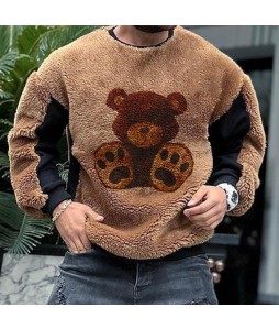 Casual Teddy Panel Plush Sweatshirt