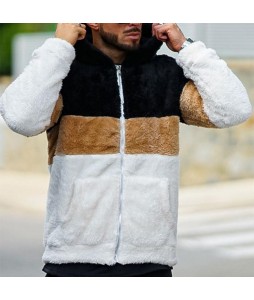 Unisex Colorblock Casual Cashmere Fleece Sweatshirt Jacket