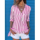 Summer Striped Cotton Blends Long Sleeve Casual Blouse