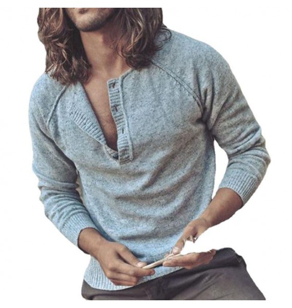 Men's  Casual Long Sleeve Button Henley Colr Sweater