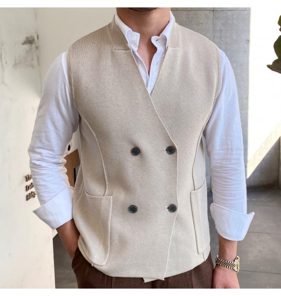 Men's Double Breasted Knit Sleeveless Waistcoats