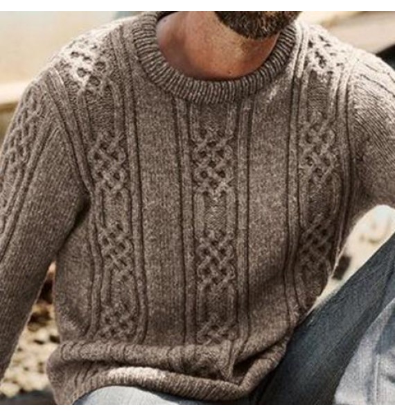 Men's  Hemp Jacquard Crew Neck Pullover Sweater