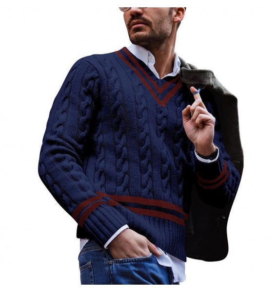Men's Striped Colorblock Knit Sweater