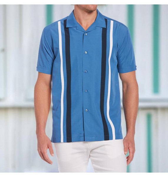 Holiday Stripe Contrast Color Men's Short Sleeve Shirt