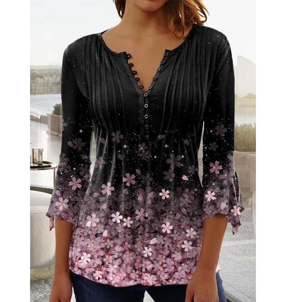 Floral Casual Holiday Weekend Floral Painting Blouse