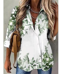 Fashion Floral Print pel Long Sleeve Shirt