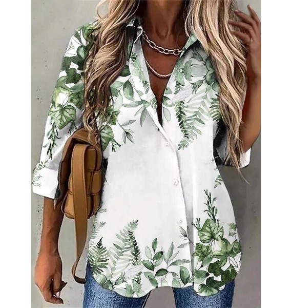 Fashion Floral Print pel Long Sleeve Shirt