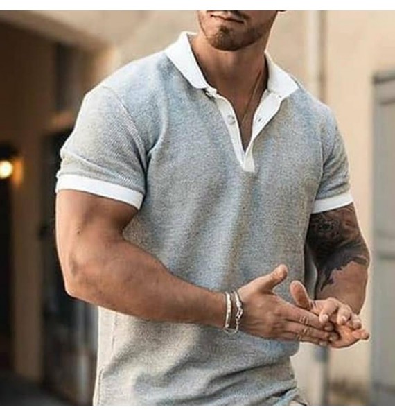 Mens fashion pel solid color casual polo shirt