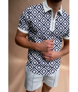 Geometric Colorblock Short-sleeved Polo Shirt